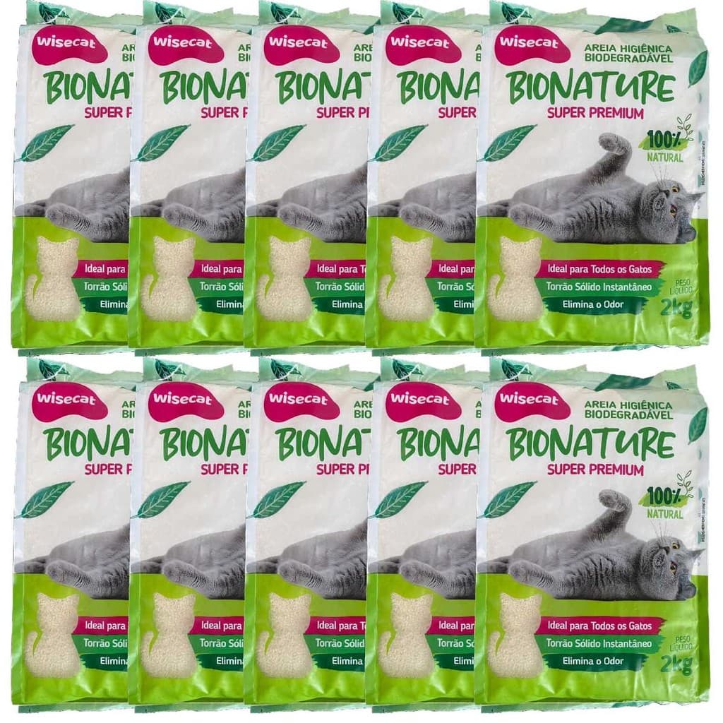 Areia Higiênica De Mandioca Para Gatos Wisecat 2kg kit 10Un