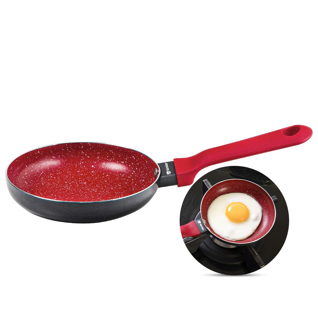 Frigideira Ovo Cerâmica Antiaderente N14 Red Marble Fogão Cooktop Vermelho Duralar