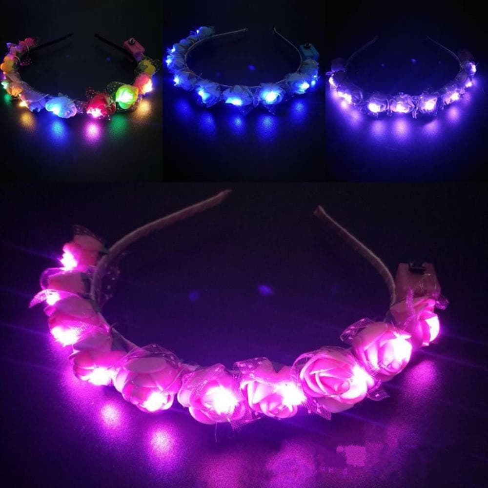 Tiara De Coroa De Flores LED , Tiaras Iluminadas Para Mulheres , Guirlandas Coroas Florais Brilhantes Casamento , Festa 