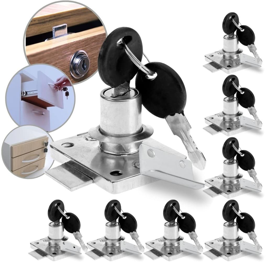 Kit 10 Fechadura Gaveta Porta Cilindro 22mm Batente Leve Segredo Variado Econômica Chaves Armário Tranca Basculante