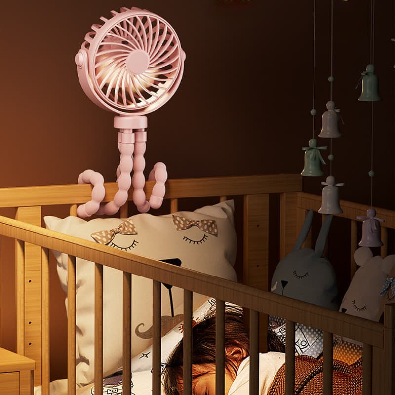 Mini Ventilador USB para Carrinho de Bebê – Portátil, Recarregável, Silencioso, com Suporte Flexível