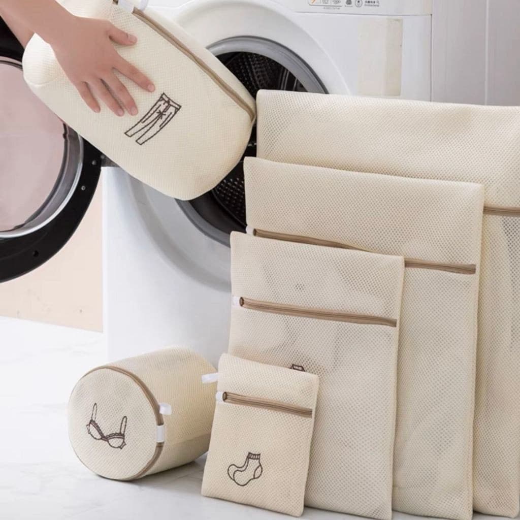 Kit 6 Sacos Para Lavar Roupas Delicadas Com Zíper Tamanhos Variados Protetor Lavagem Máquina Lingerie Sutiã Anti-Fiapo