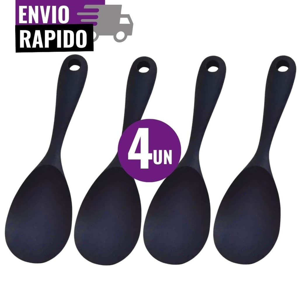 Jogo 4 Colher de Servir Silicone Arroz Utensílio Antiaderente Multiuso Preparar Não Risca Panela