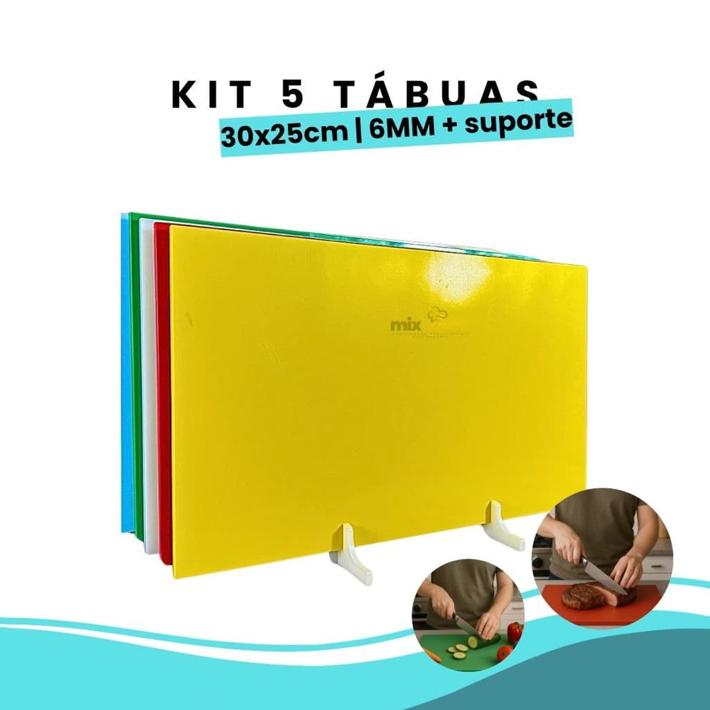 Kit De 5 Tábuas De Corte Profissional Polietileno 30x25 6MM Antibacteriana Carnes Legumes Peixes Pao