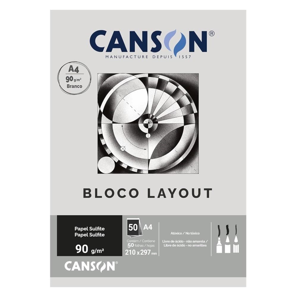 Bloco Papel Layout A4 Canson 90g Técnico 50 Folhas