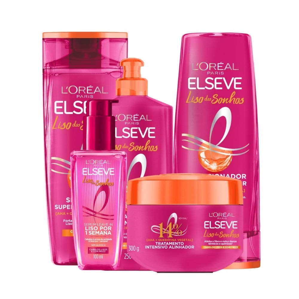 Kit Elseve Liso Dos Sonhos AHA + Queratina Vegetal (5 produtos)