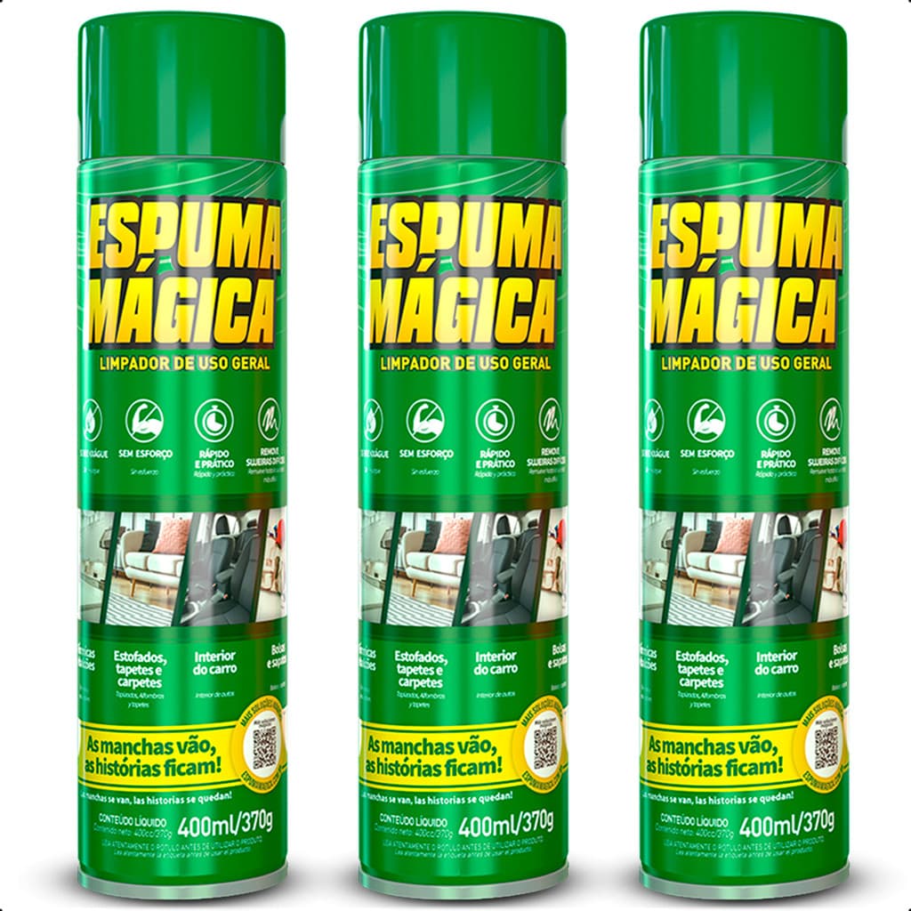 Espuma Mágica Limpeza a Seco de estofados Kit com 3 Unidades
