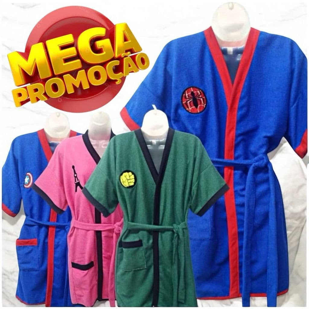 Roupão de Banho Infantil  Atoalhado / Personagens Tamanhos 2,4,6,10,12,14 e 16 Anos e Adulto