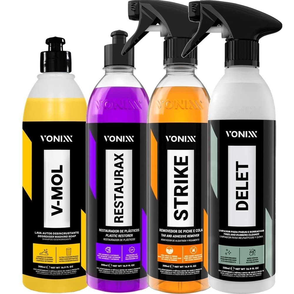 Kit Produtos para Estética Automotiva Vonixx V-Mol Strike Delet e Restaurax