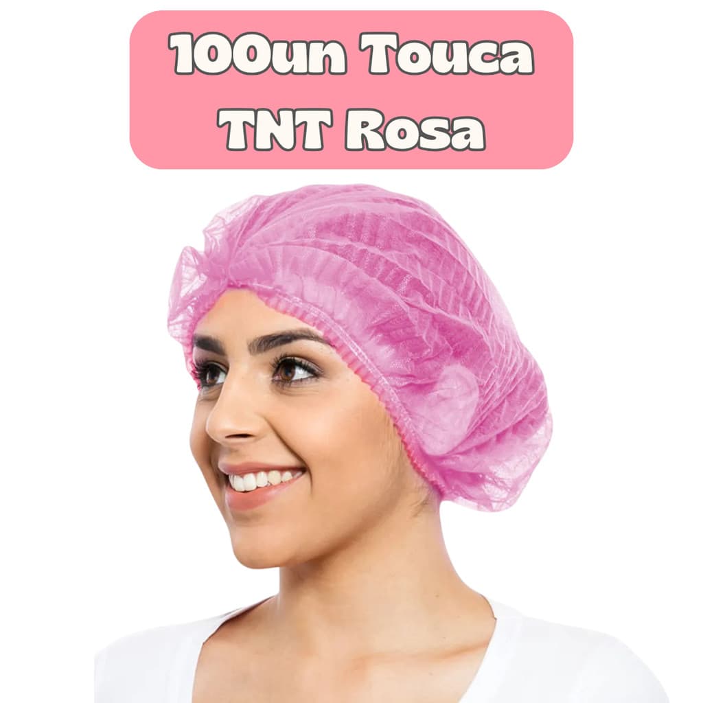 Kit 100 Touca TNT Rosa Descartável Higiênica para Estéticas e Salão de Beleza
