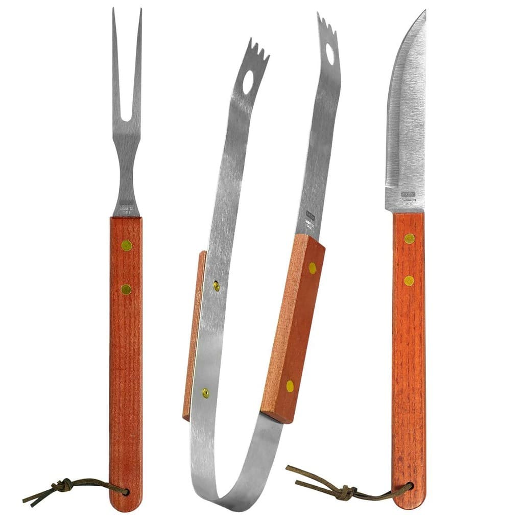 Kit Churrasco Inox Essencial 3 Pçs Garfo Faca Pegador Fixxar