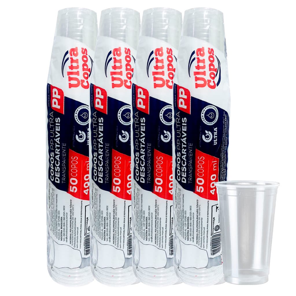 COPO 400ML DESCARTÁVEL LISO C/200 TRANSPARENTE PP SUCO VITAMINA REFRI ULTRA