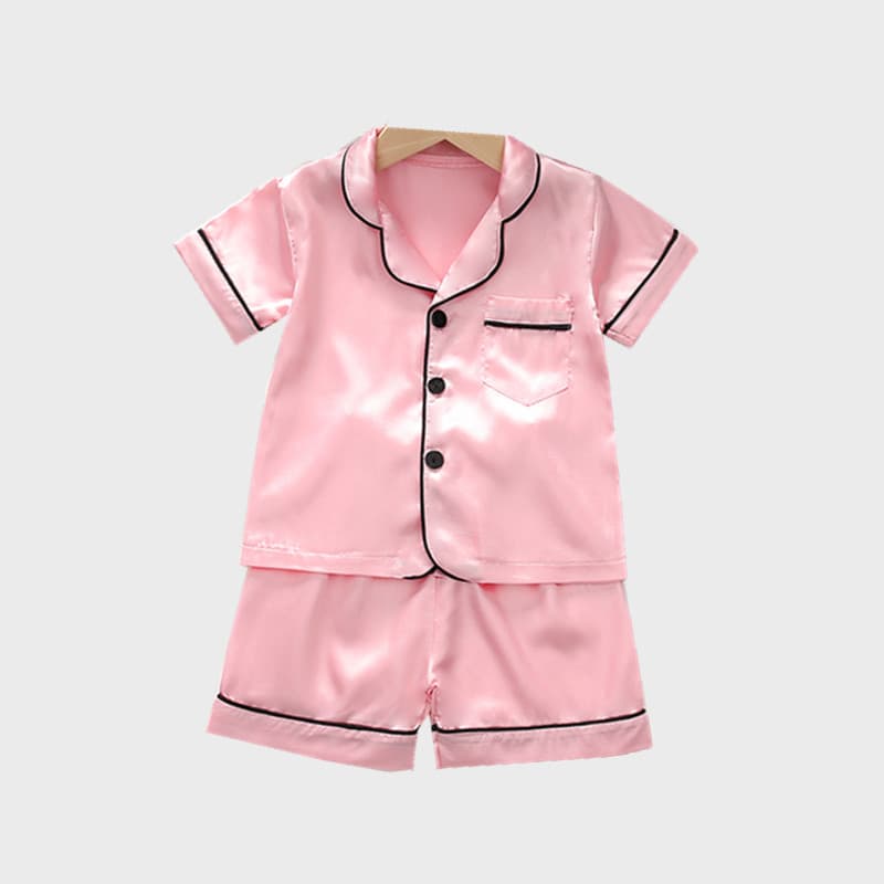 Meninos Meninas Crianças Conjuntos De Pijama Sólido Rosa Manga Curta Camisa Topos Com Calças Da Criança Roupas De Dormir