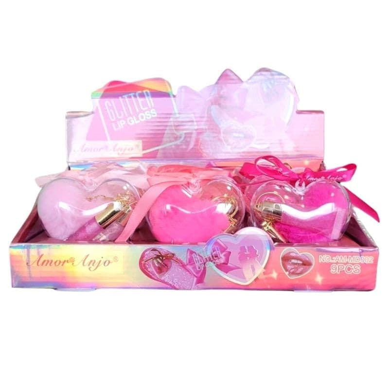 Glitter Lip Gloss Heart Case + Chaveiro+ Lip gloss  Amor Anjo/Bobbi Rara