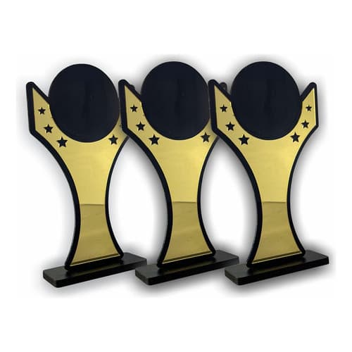Kit 3 Troféus Universal Acrílico Dourado/ Ps Preto Estrelas