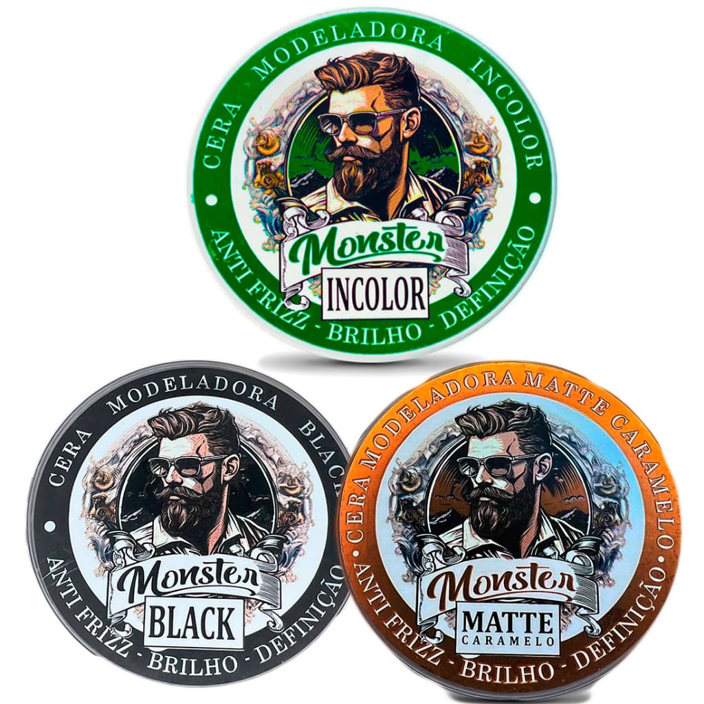 1 cera Modeladora Incolor 120g + 1  Matte Caramelo 120g + 1  Preta Black 120g Cabelo