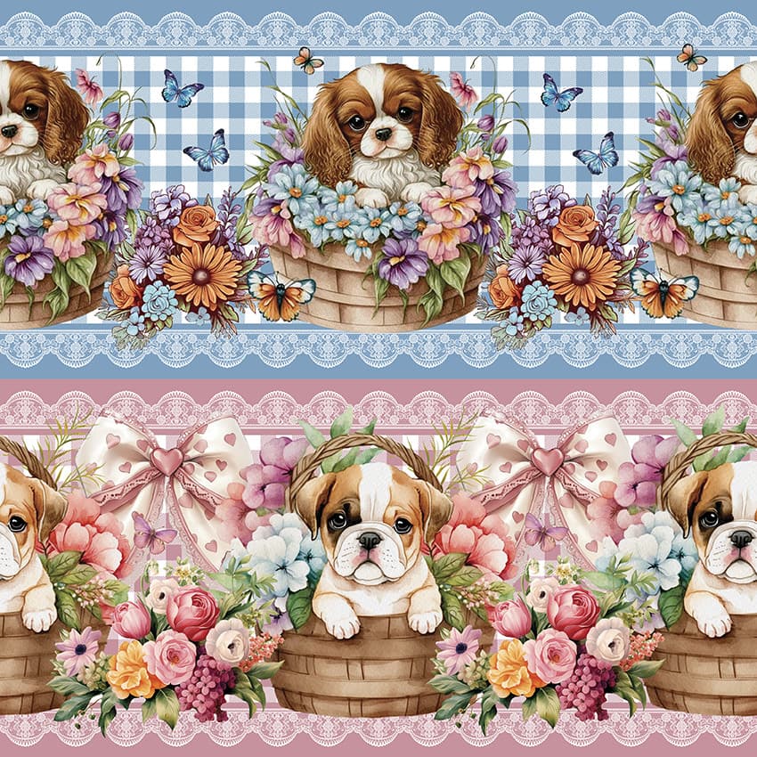 Tricoline Dig. Barrado Cachorrinhos Encantados, 50cm x 1,50m