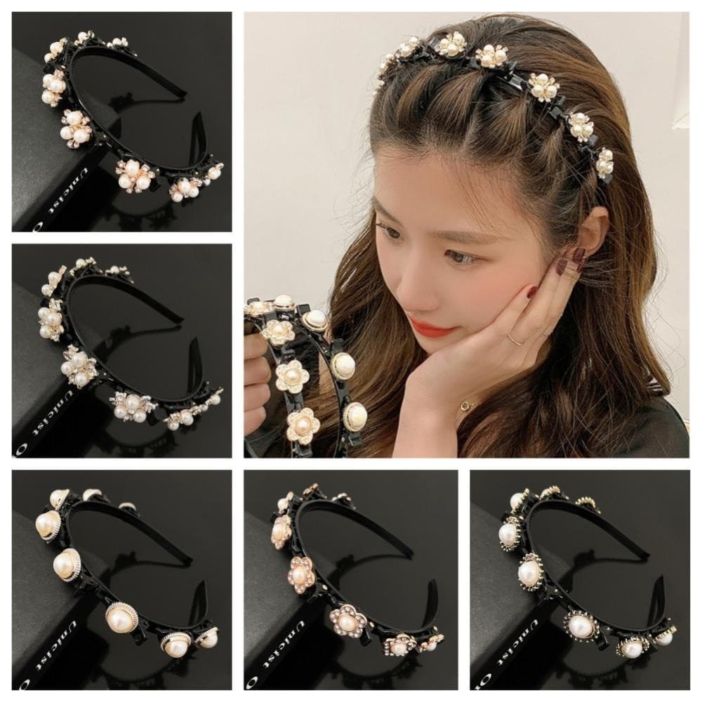 HUIJIANG Preguiçoso Meninas Trança De Cabelo Aros , Flor Zircão Trançado Ferramentas Hairband , Pérola Dentado Bandana