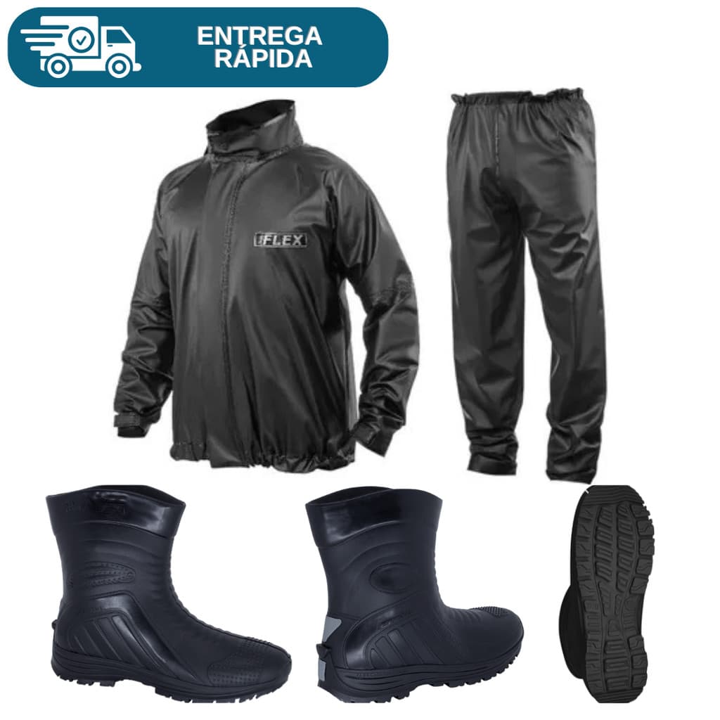 Conjunto Roupa Chuva Motoqueiro Blusão E Calça + Bota Pvc Chuva Impermeável Moto Motoqueiro Motoboy