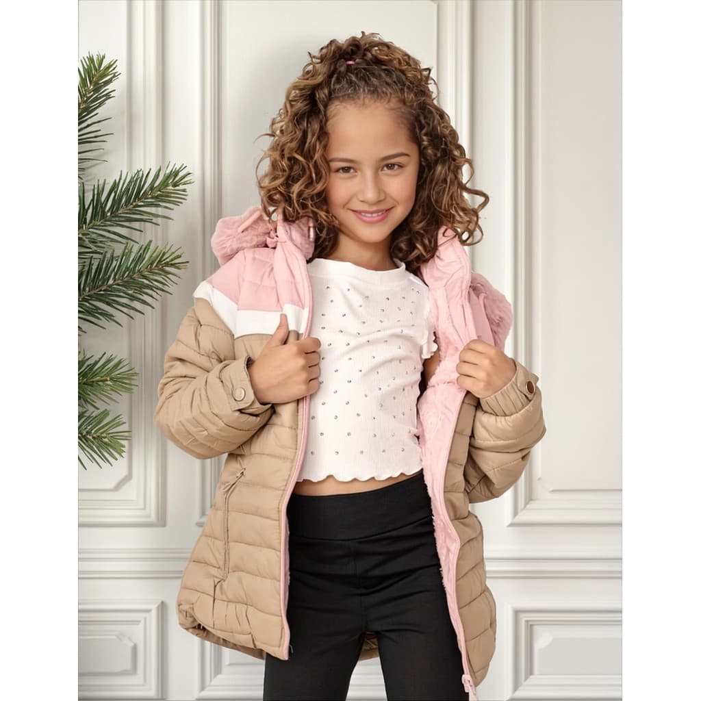 Jaqueta Feminina Infantil Bobojaco Feminino Puffer Forrada Impermeável Blusa de Frio