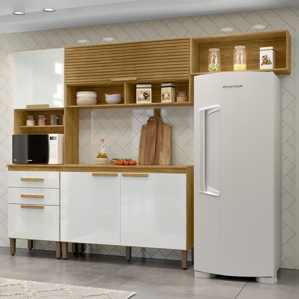 Cozinha Compacta Sara 5 Portas 2 Gavetas Marrocos/Off White - MX Móveis