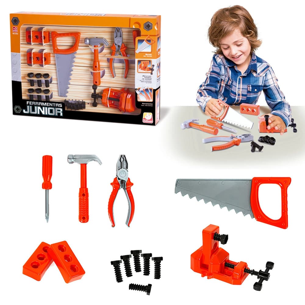 Kit Jogo De Ferramentas Junior 19 Peças Infantil Brinquedo Didático Divertido