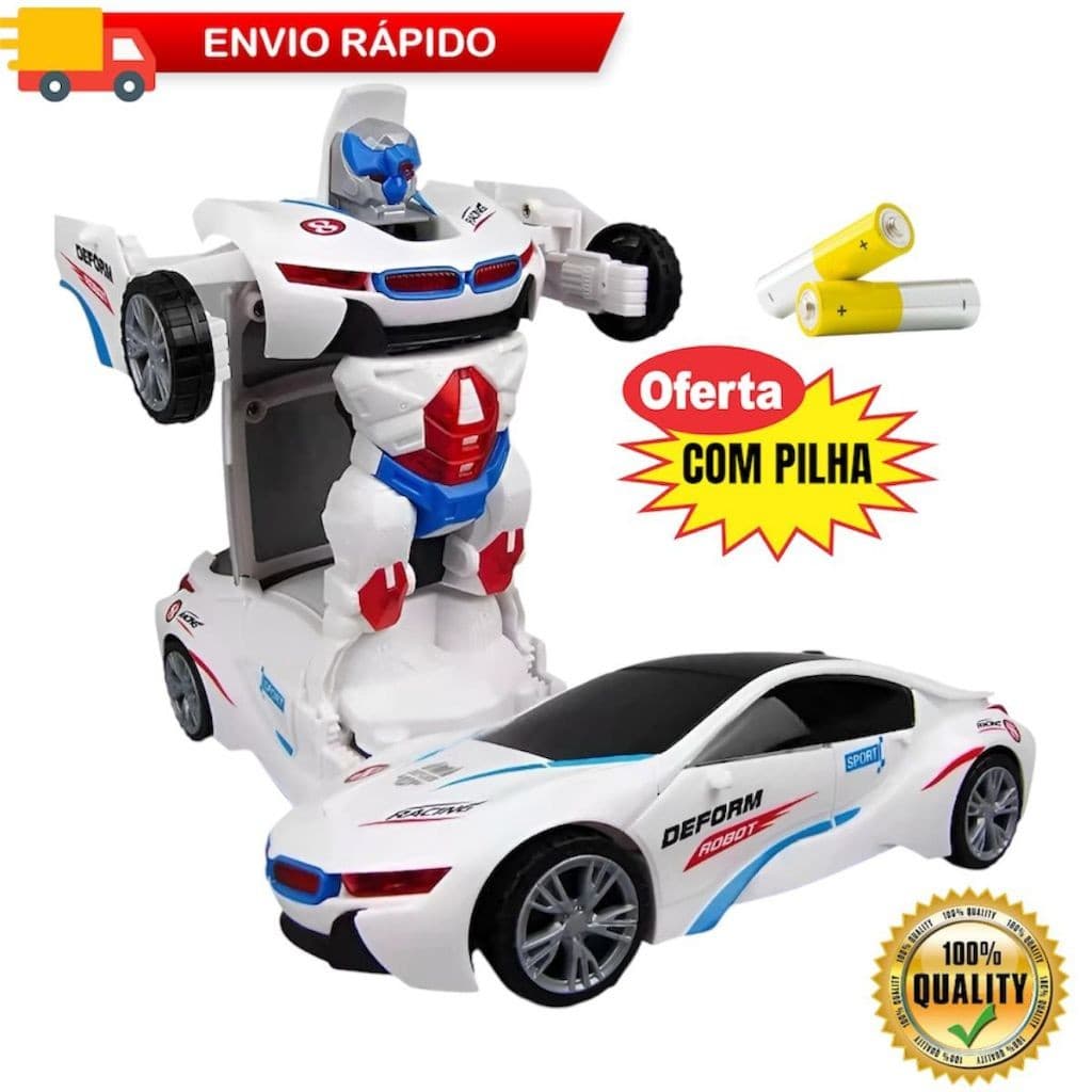 Carrinho Transformes Robô 2 em 1 Brinquedo Infantil Eletrônico Com Luz e Som Automáticos