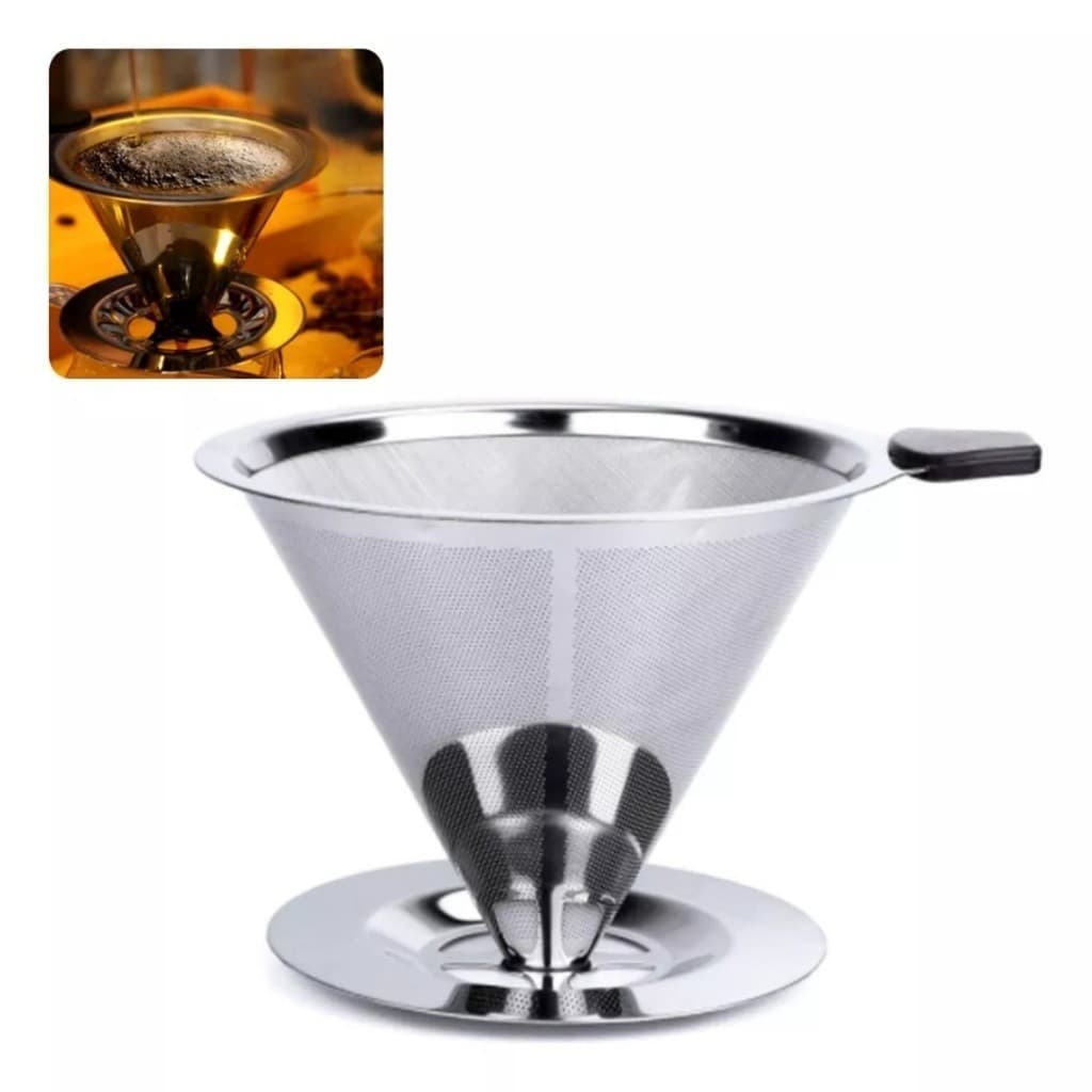 Filtro Coador De Café Inox 101/103 - Com Pegador em Silicone - Peneira Aço Reutilizável