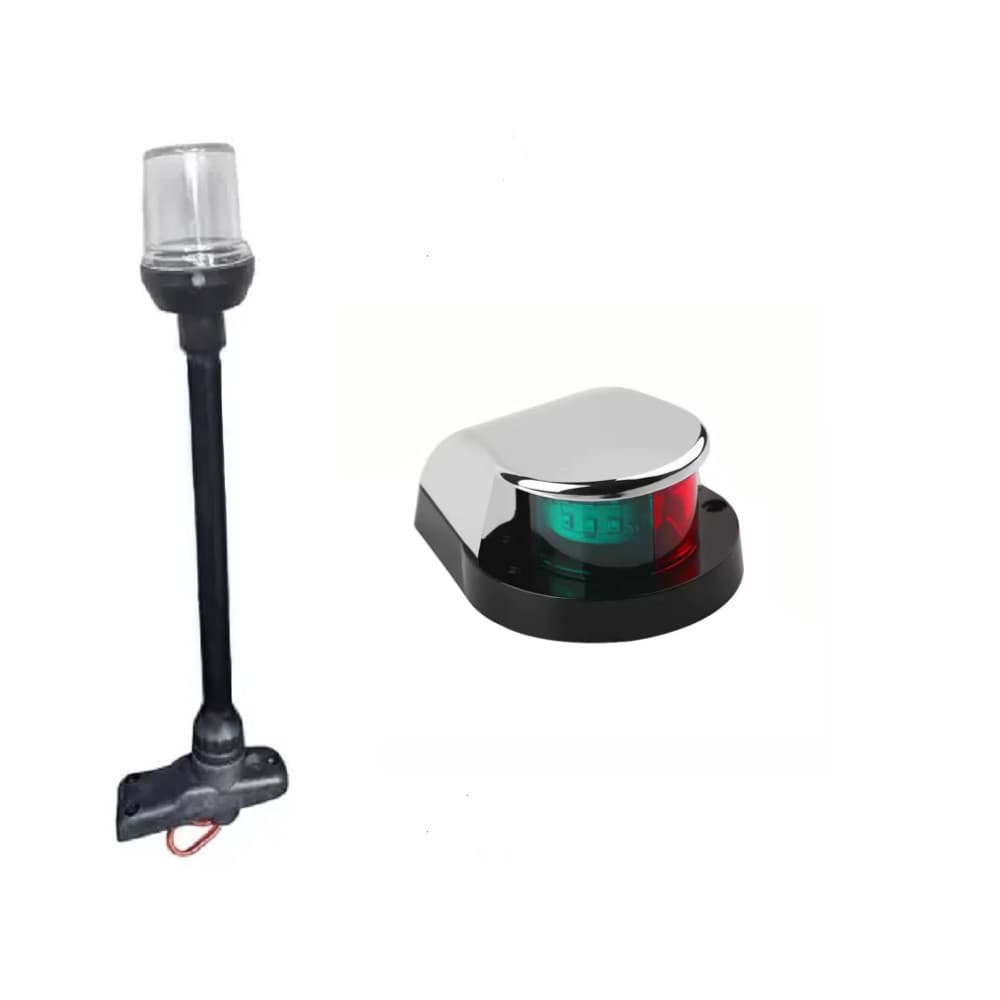 Kit Luz Bombordo E Boreste Bicolor em ABS Cromado Led + Mastro Retrátil Alcançado Fundeio Preto Led - Barco Lancha