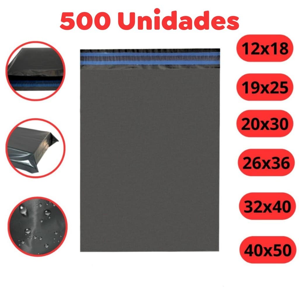 Kit 500 Unidades Envelope De Segurança Cinza Adesivo Autocolante Embalagem Ecommerce Correio