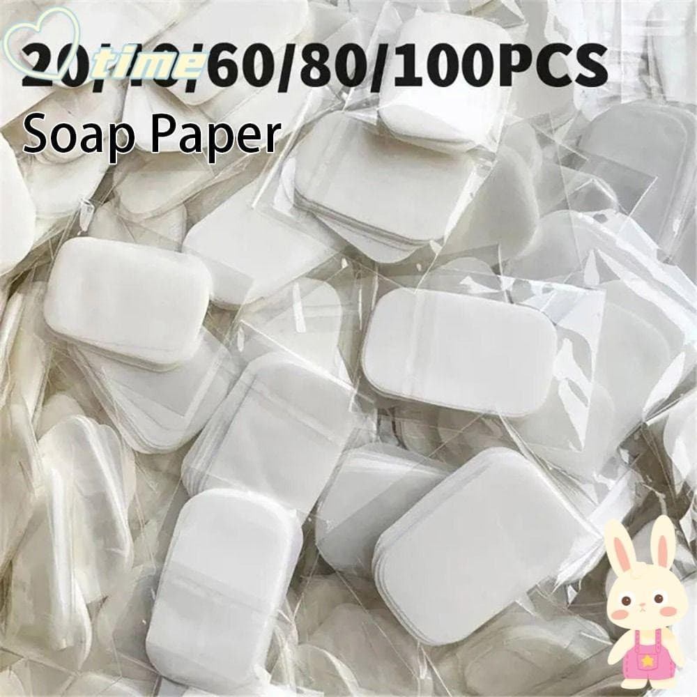 TIME1 20/50/60/80/100pcs sabonete de papel, Fatias de espuma limpa para lavar as mãos, Perfume descartável para viagens 
