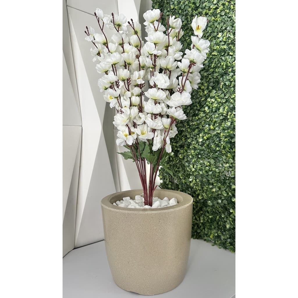 Flor Cerejeira Pessegueiro Artificial  Vaso Liso + Pedras