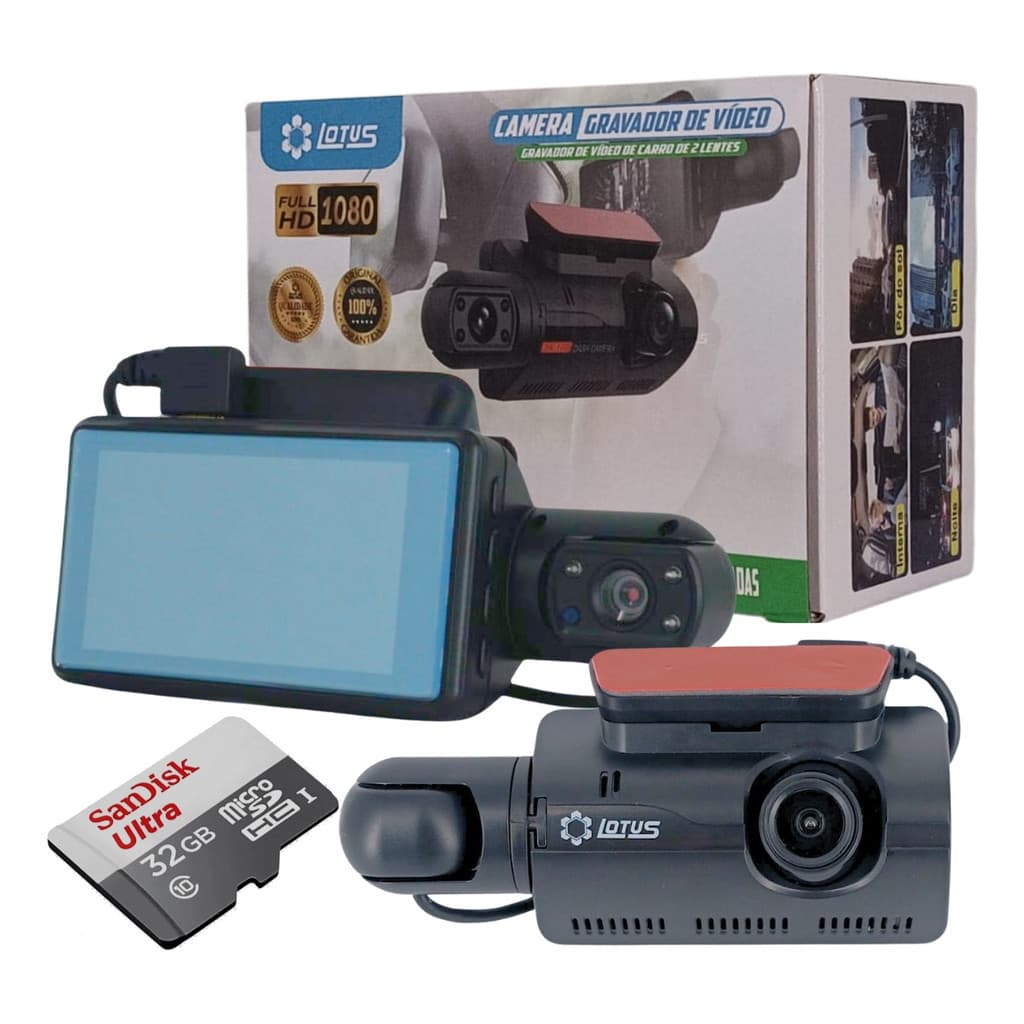 Gravador De Condução De Carro Frente/interna 2 Lentes + 32gb