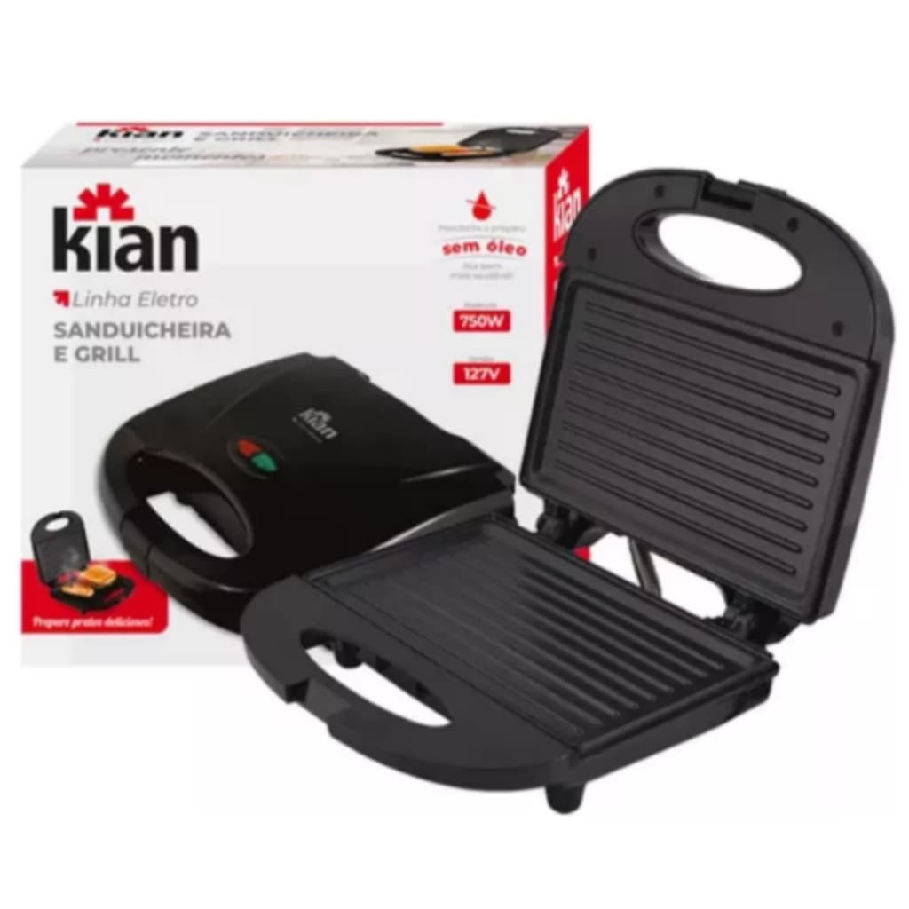 Sanduicheira Grill 2 Em 1 Kian Preta Elétrica 220v 750w Cor Preto Torradeira