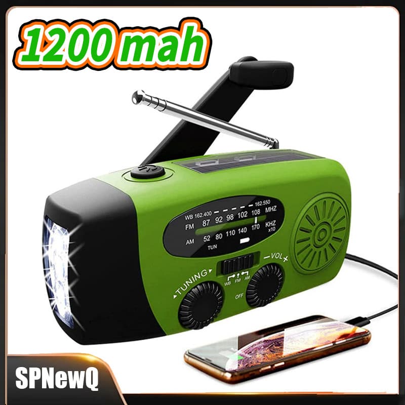 Rádio De Emergência Manivela Solar 1200mah Com Lanterna