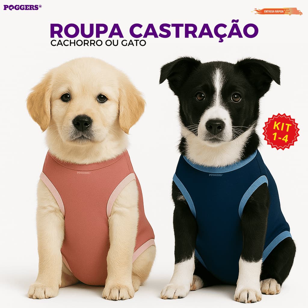 Kit 1-4 Roupa Castração Protetora para cães e gatos pós cirúrgica Macho e Fêmea - Tamanho 1 ao 16