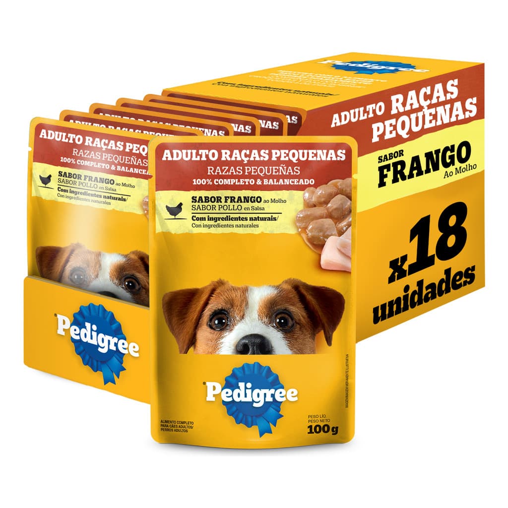Kit Ração Úmida Pedigree Sachê Frango Cães Adultos Champ