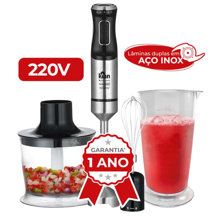 Mixer 3 em 1 Turbo Kian 1000W 5 Velocidades 220V + Processador e Batedor