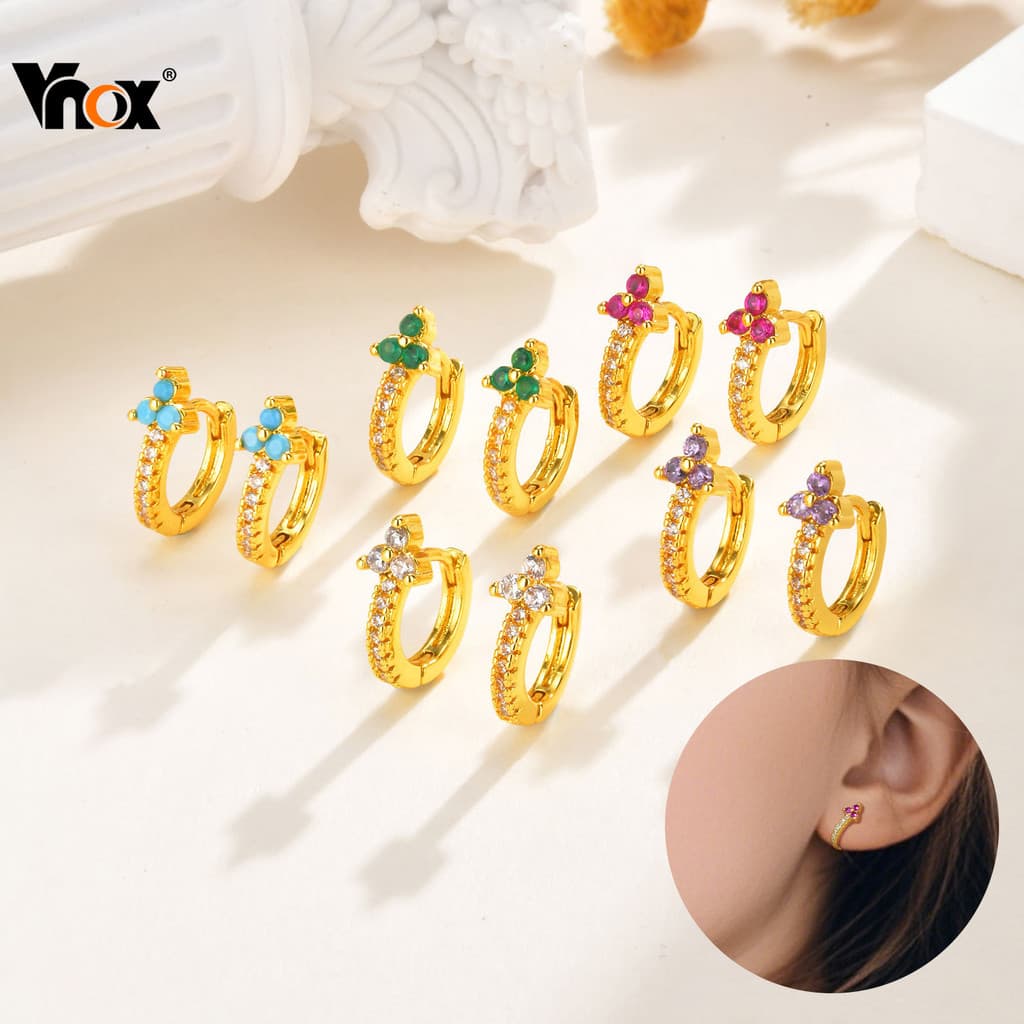Brinco De Argola Com Flores Cúbicas De Zircônia Vnox Para Bebês Meninas , Pequeno Hipoalergênico Banhado A Ouro , Presen