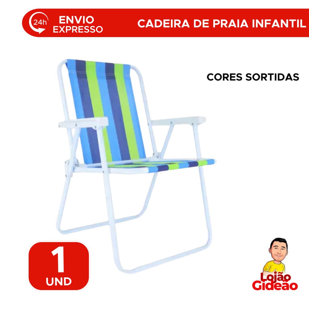 Cadeira Infantil De Praia Alta Cores Sortidas Dobrável Aço Mor