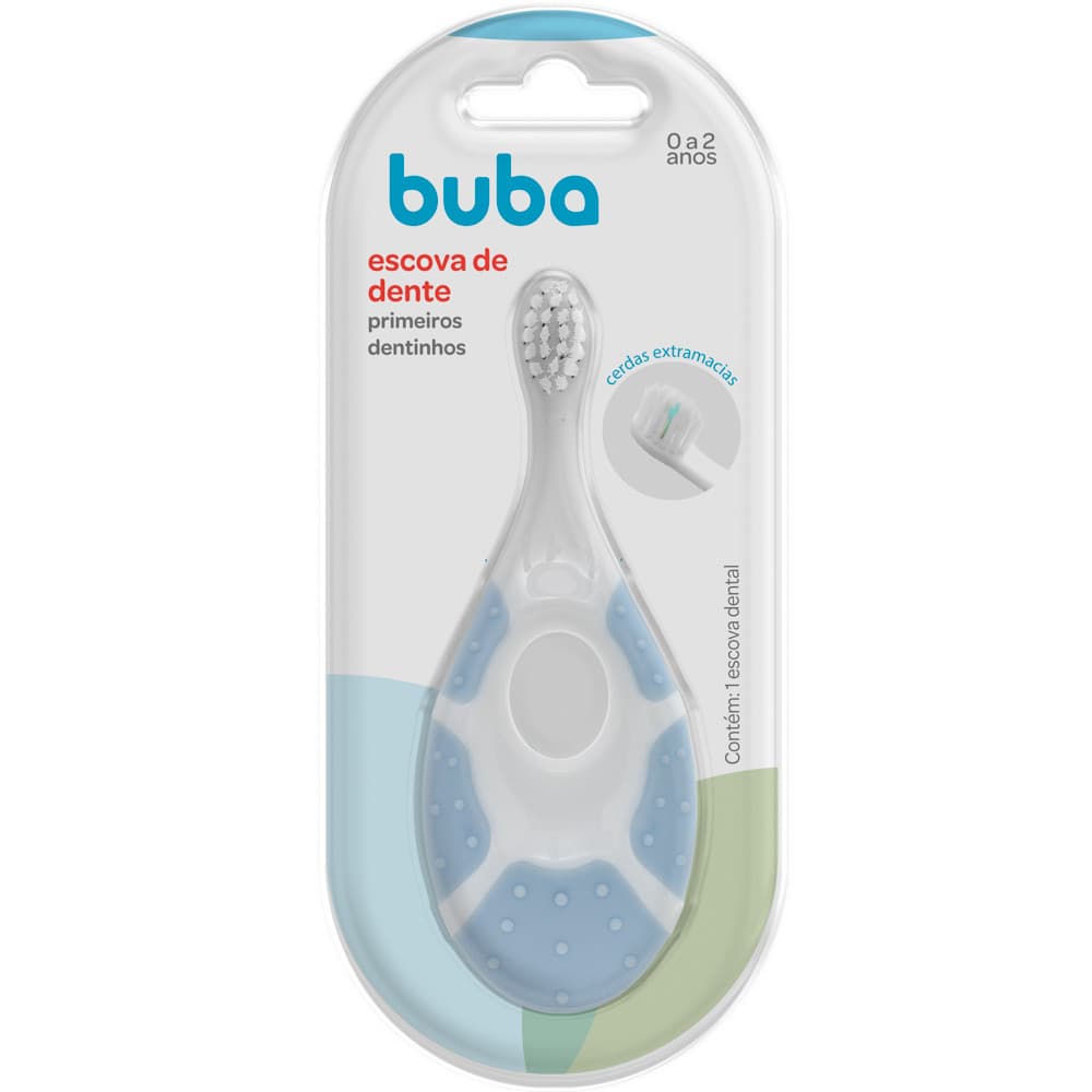 Escova de Dente Bebê Buba Azul Higiene Bucal Infantil Primeiros Dentinhos +3m