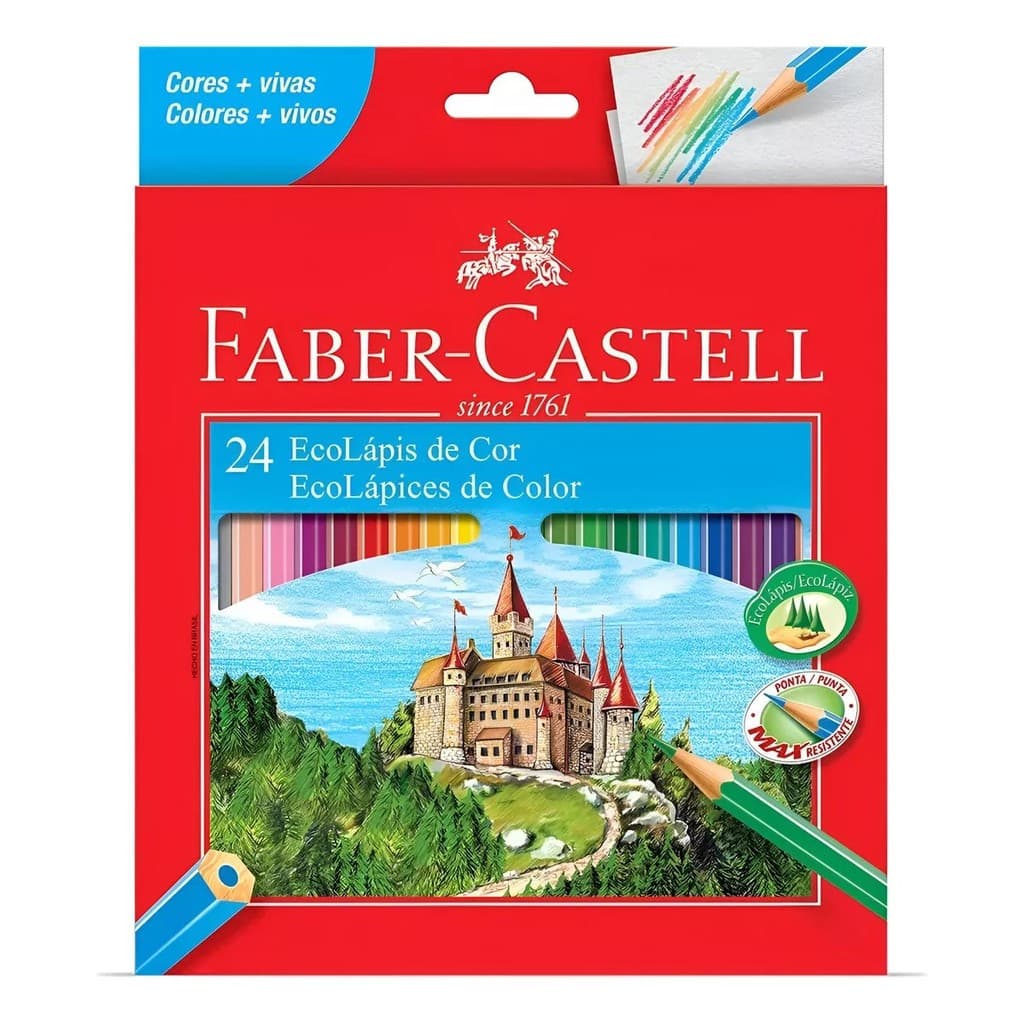 Lápis de Cor Faber Castell 24 Cores Original Escolar Desenho