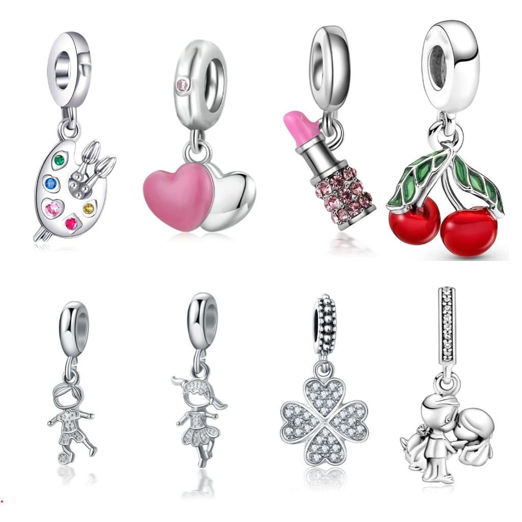 Berloque Encantos Prata 925 Trevo Mar Tartaruga Cereja Acessórios Pulseira Contas Amantes Diamante Incrustado