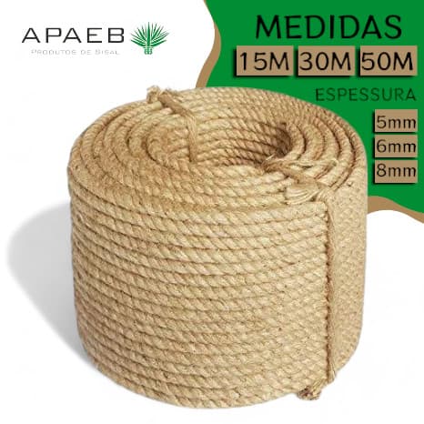 Corda de Sisal 5mm 6mm 8mm Rolo 15M 30M 50M  Artesanato Arranhador de gato Fio Grosso