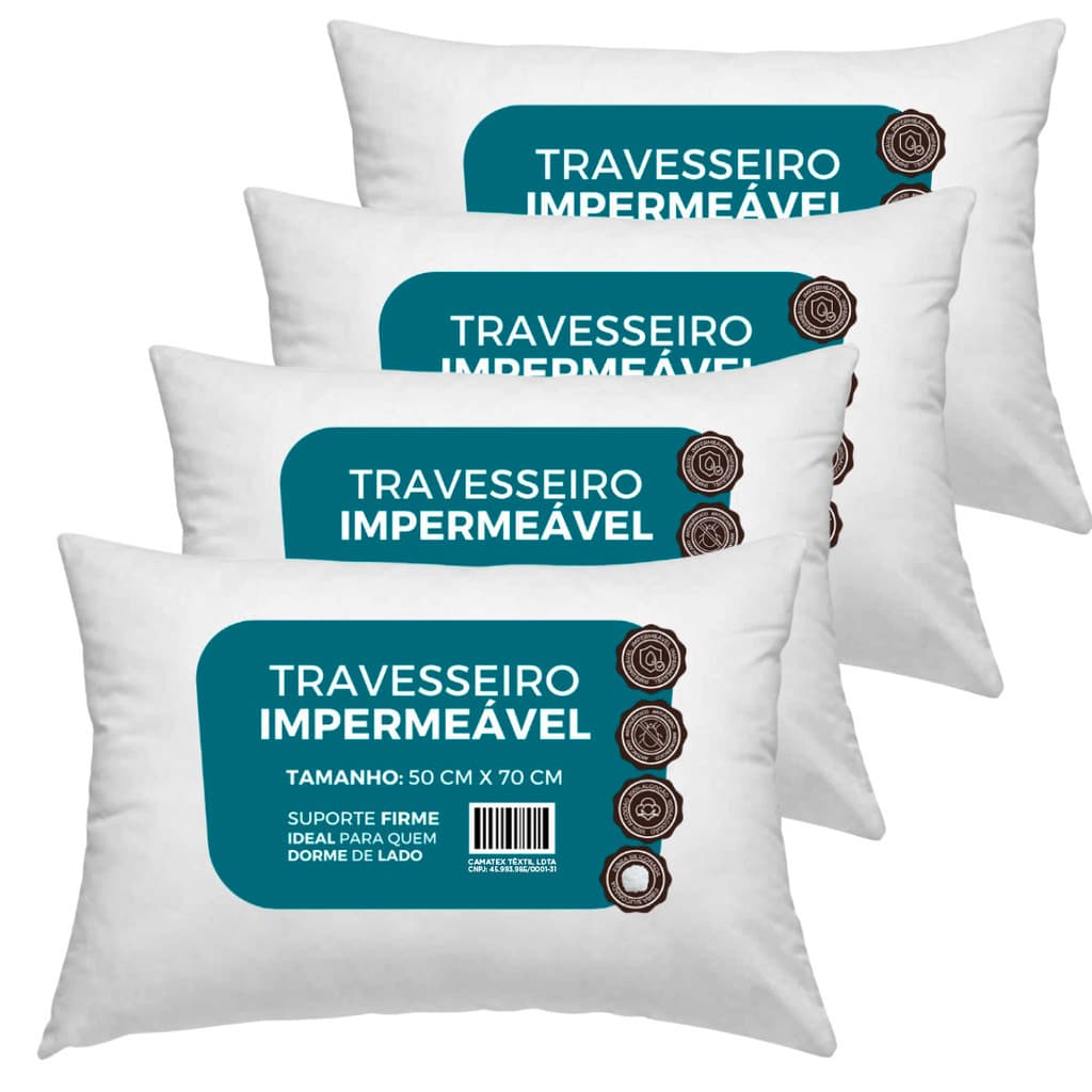 KIT 4  unidades Travesseiros Impermeável 50x70 Suporte Firme Fibra Siliconada percal 100% Algodão