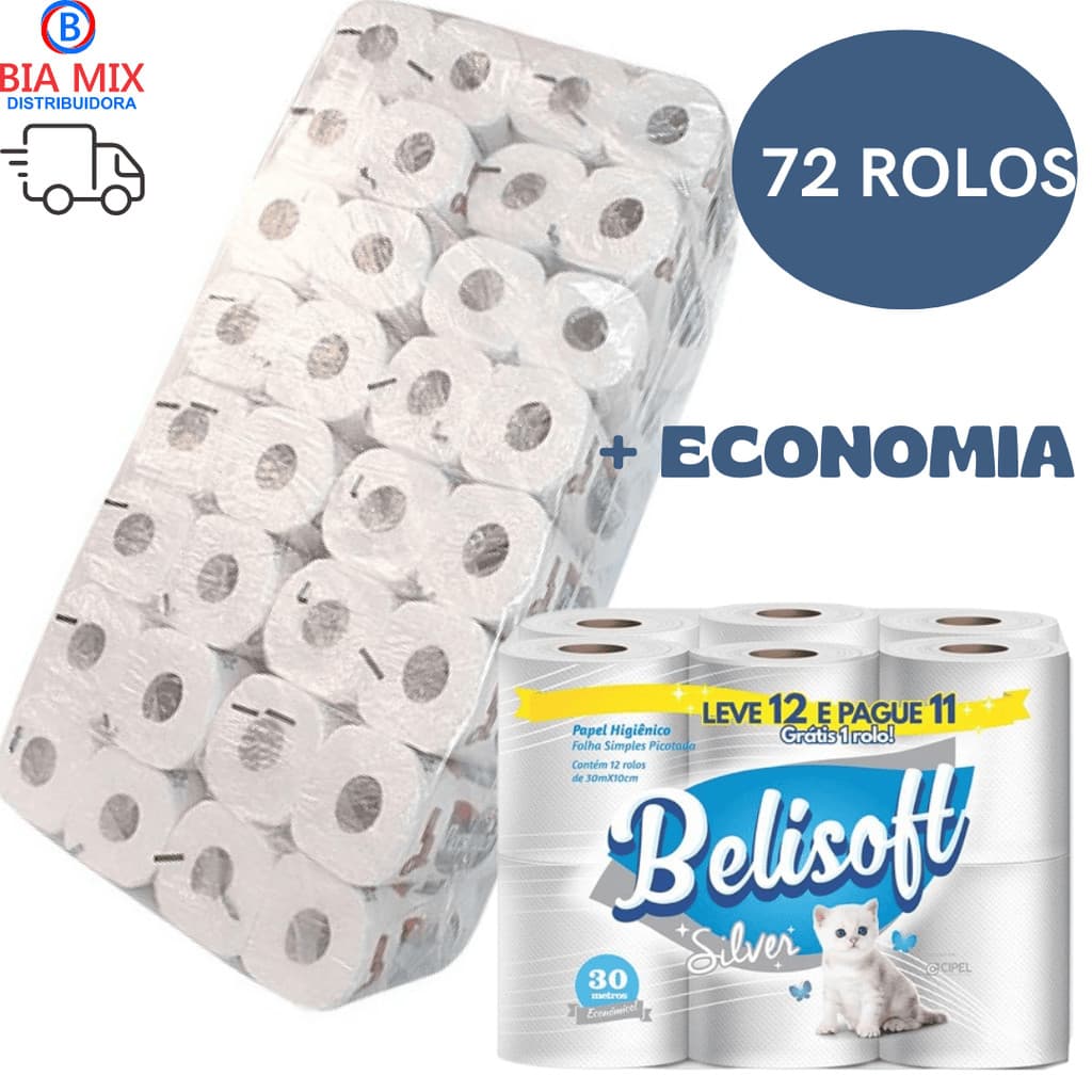 PAPEL HIGIENICO BELISOFT SILVER BR II - 72/12 X 30 M - FL SIMPLES CUBO