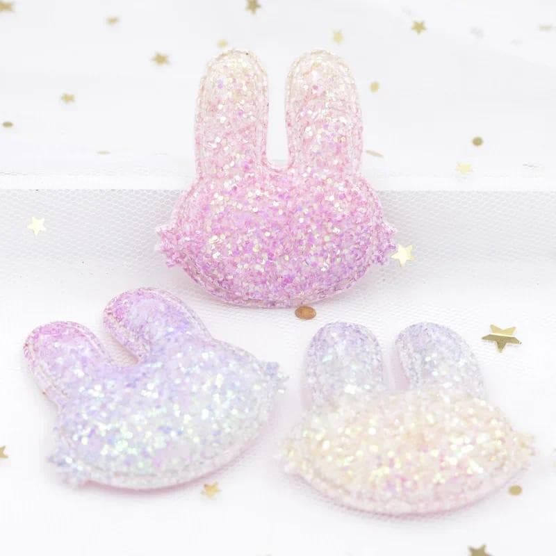 6 Pçs Brilhante Gradiente Iridescência Remendos Acolchoados Dos Desenhos Animados Coelho Glitter Apliques Para DIY Artes