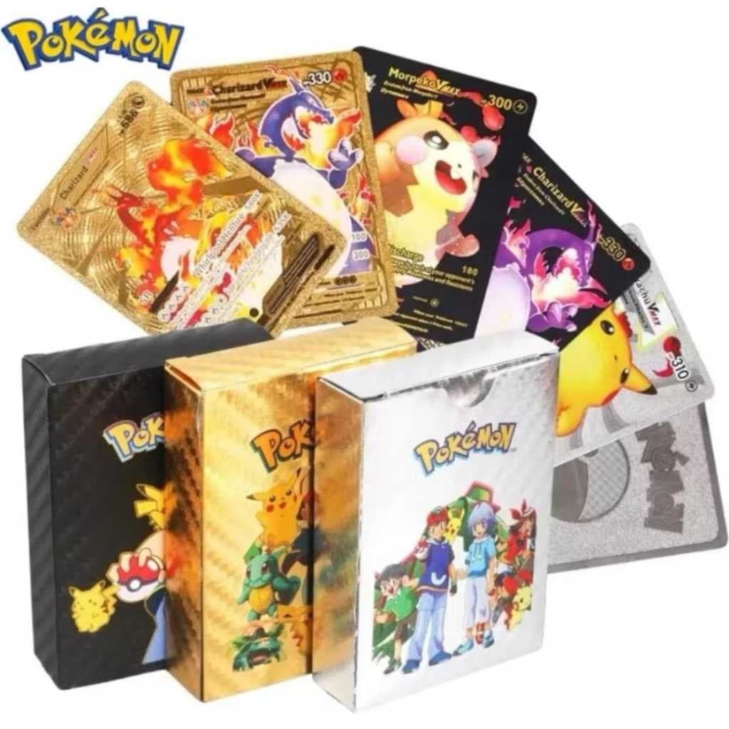 Cartas Pokémon Charizard – Kit 55 Cards Especial, Ouro, Prata e Preto em Inglês | Cards Coleção e Batalha Infantil