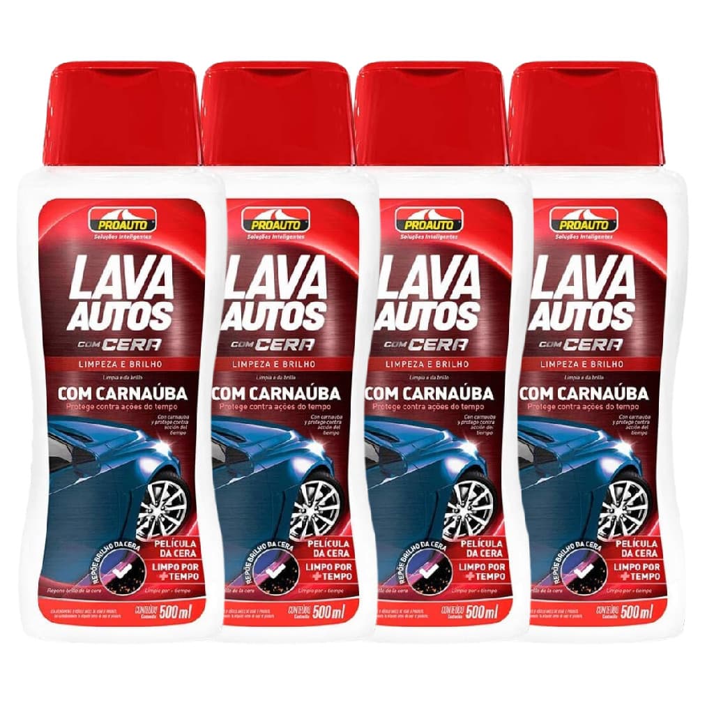 Kit C/ 4  Shampoo Lava Autos C/ Cera Brilho total Proauto 500ML
