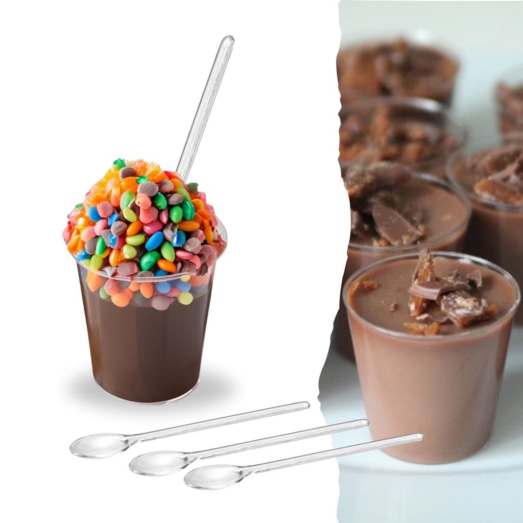 Kit 50 Copinho Acrílico 25ml Brigadeiro de Colher Docinho + Mini Colher Festa Aniversário